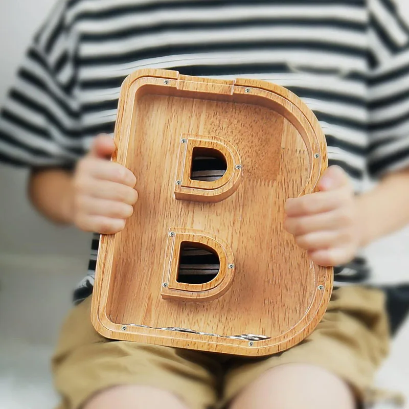 Hot Sale Piggy Alphabet Money Safe Coin Bank Jacket Wood letter piggy bank money boxes Wooden Piggy Bank
