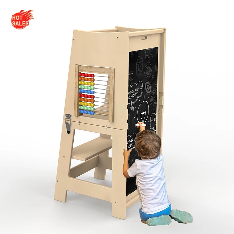Xiair Multifunctional Kids Kitchen Helper Step Stool With Toddler 3 In 1 Learn Tools Blackboard Adjustable Learning Tower