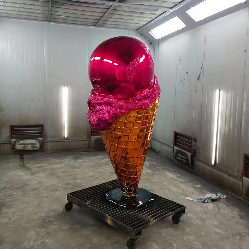 fiberglass sculpture customized electroplated ice cream outdoor decoration desserts pudding model props