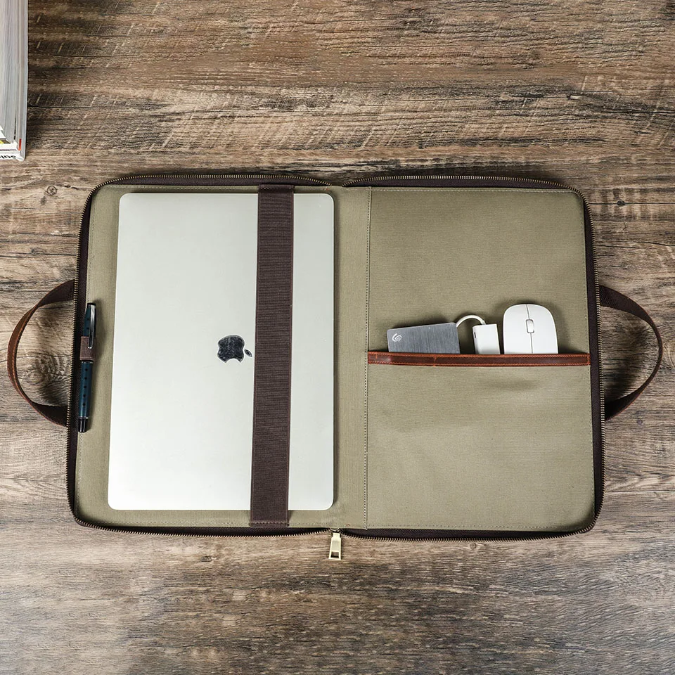Leather Travel Laptop Briefcase Bag for 14 15.3 16.2 Inch Macbook Air M1 M2 16 Pro M3 PC Accessories Storage Case