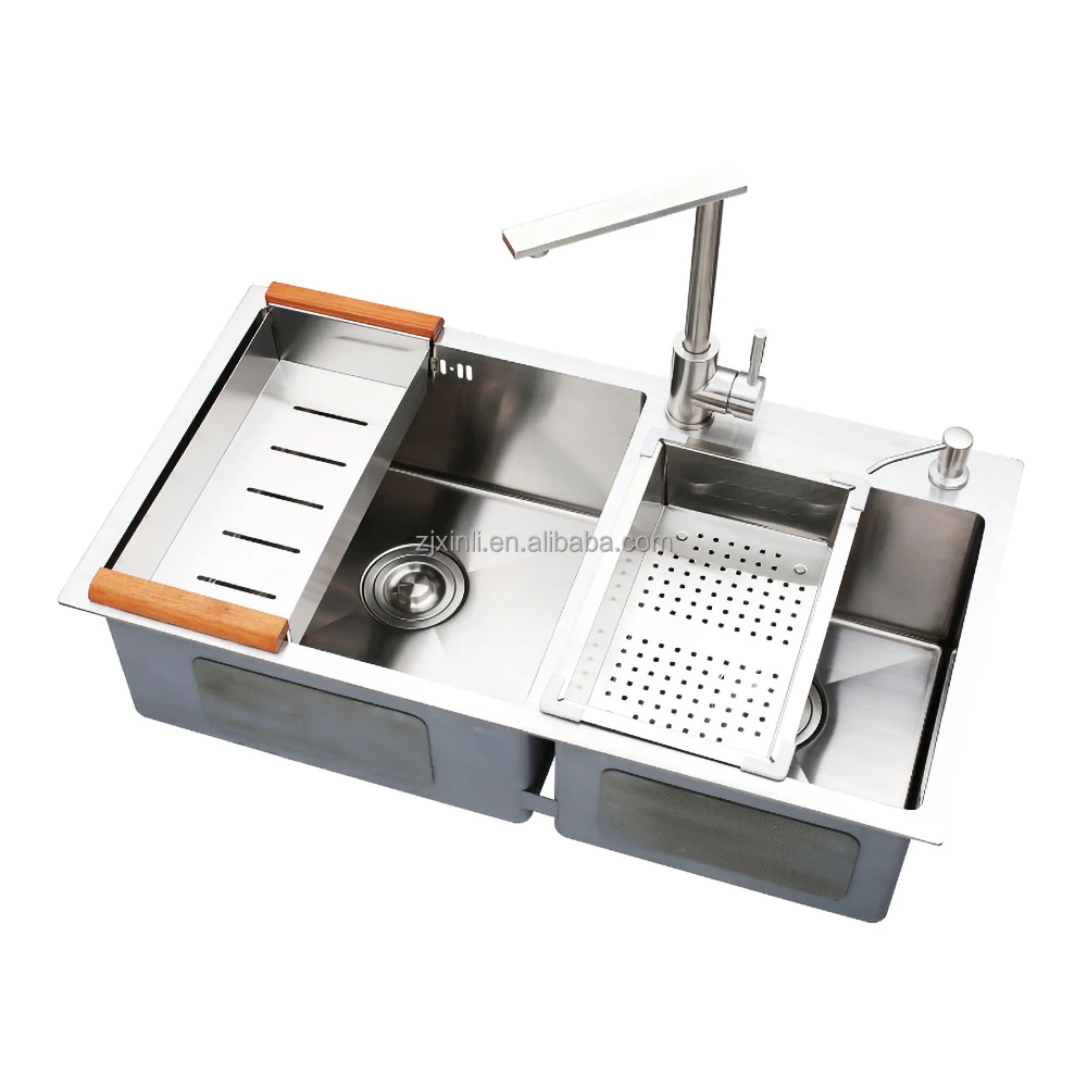 X26117 SUS304 Stainless Steel Material 72*40CM Size Of Above Counter Double Bowl Kitchen Sink