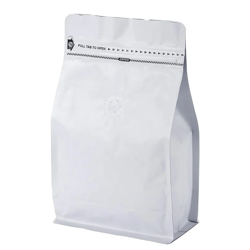 1 KG Matte White Recyclable Plastic Box Coffee Bag Recyclable Flat Bottom Coffee Bag with Valve Zipper