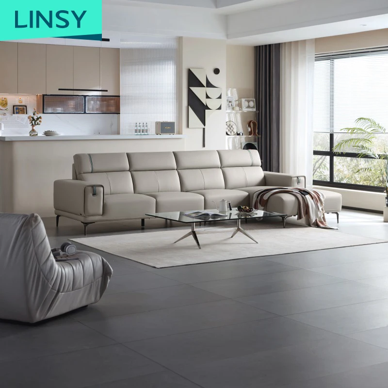 Linsy Luxury Leather Sectional Sofa Living Room Furniture L Shape Corner Leather Sofa