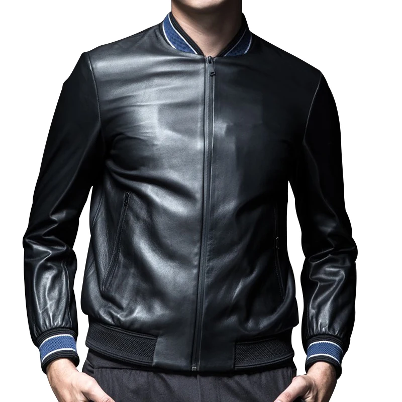 Customized Outwear Slim Skin Jackets Softshell Stand Collar Trucker Pu Leather Jacket Men