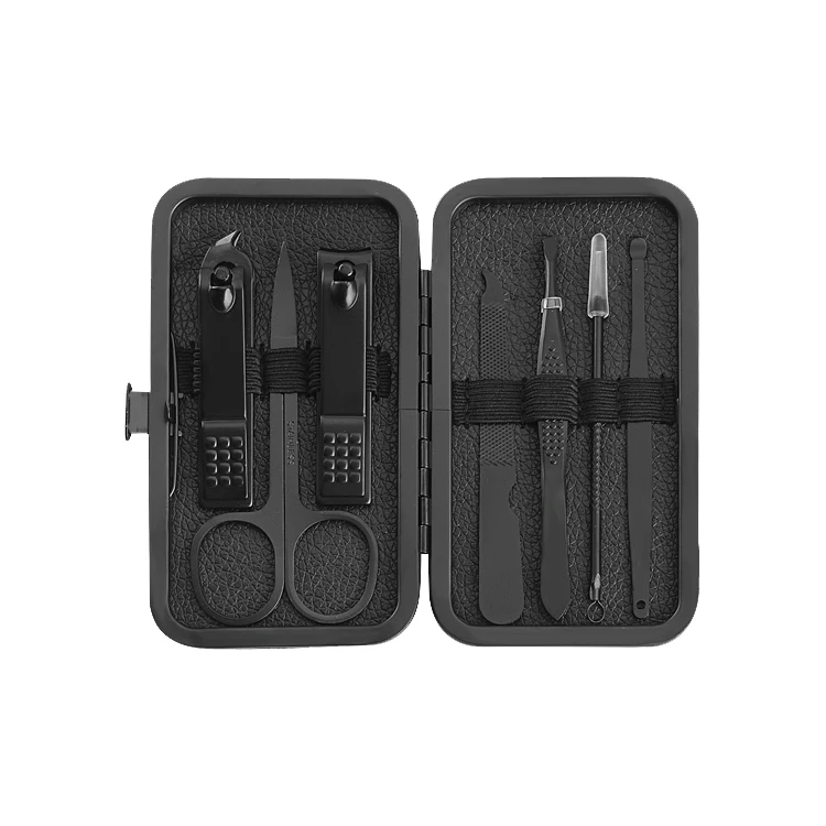 Wholesale Black Nail Care Tools Kit Cuticle Nipper Nail File Nose Scissors 7PCS Mini Manicure and Pedicure Set