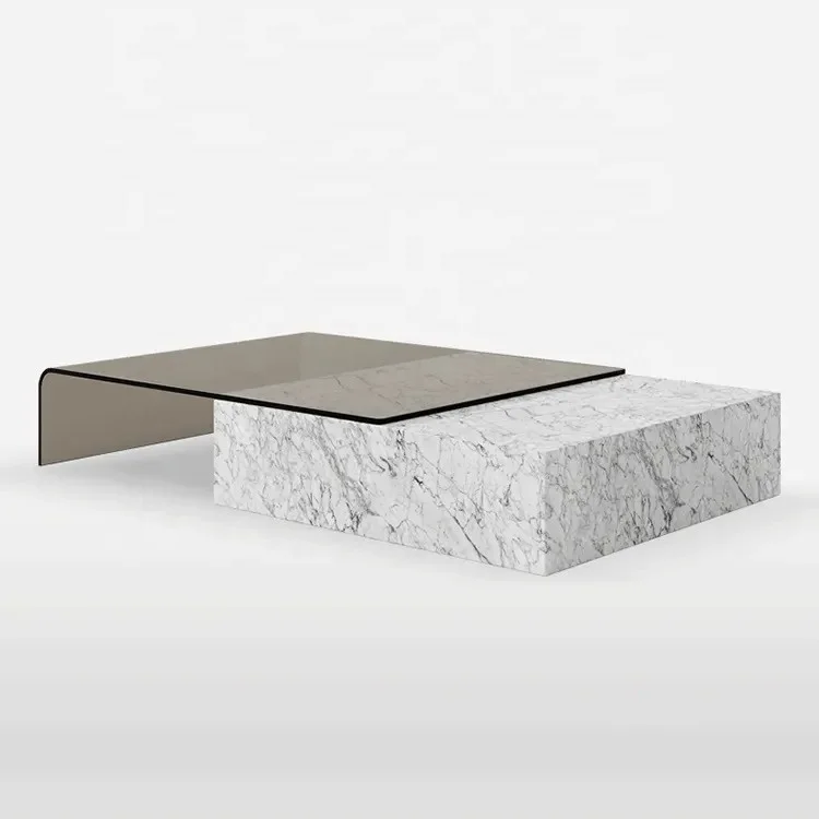 Coffee Table Luxury Living Room Center Tea Table Set Tempered Glass Green Marble Table