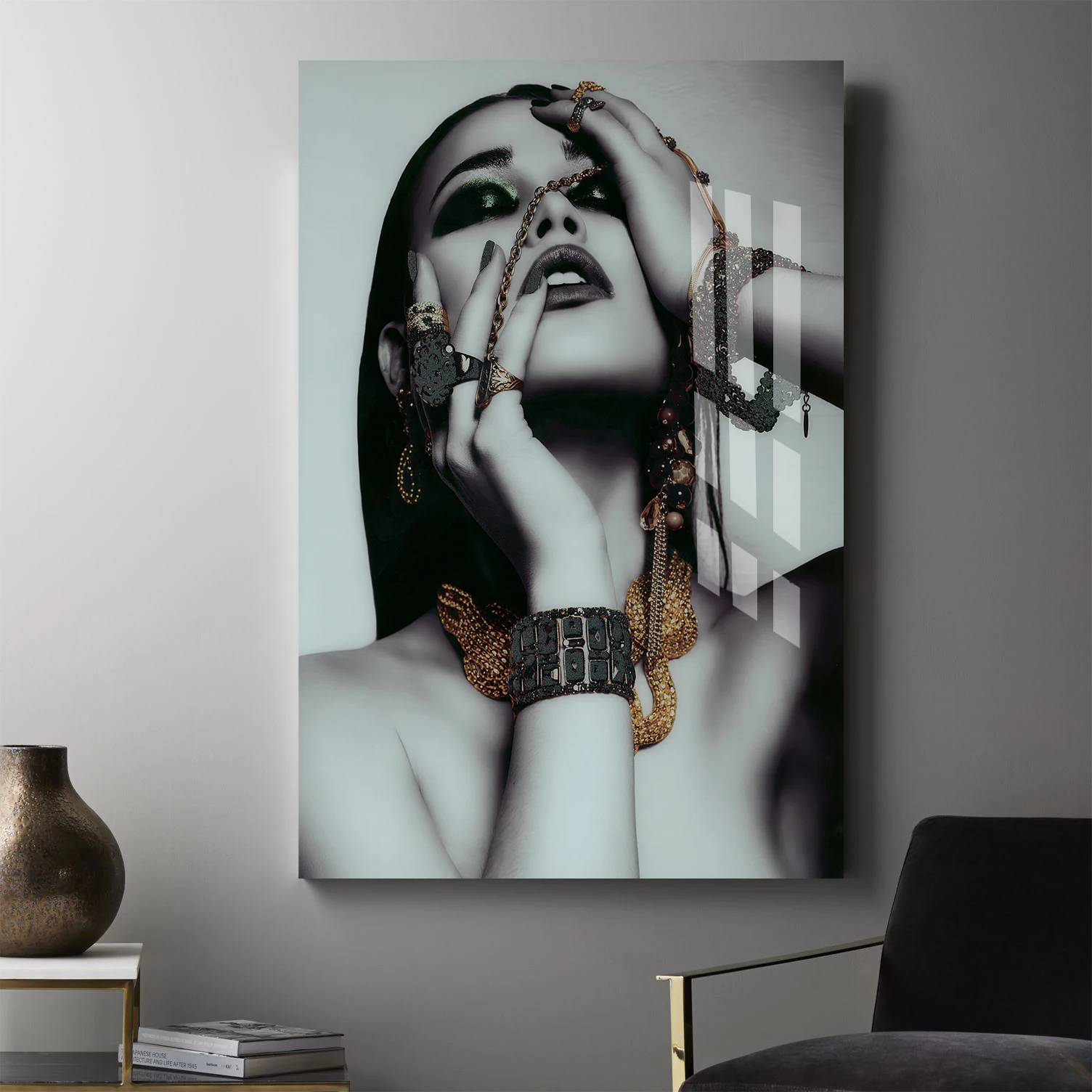 Custom figure portrait body paintings 3D Wall Art Print Crystal Porcelain Glass Painting with Golden Aluminum Frame