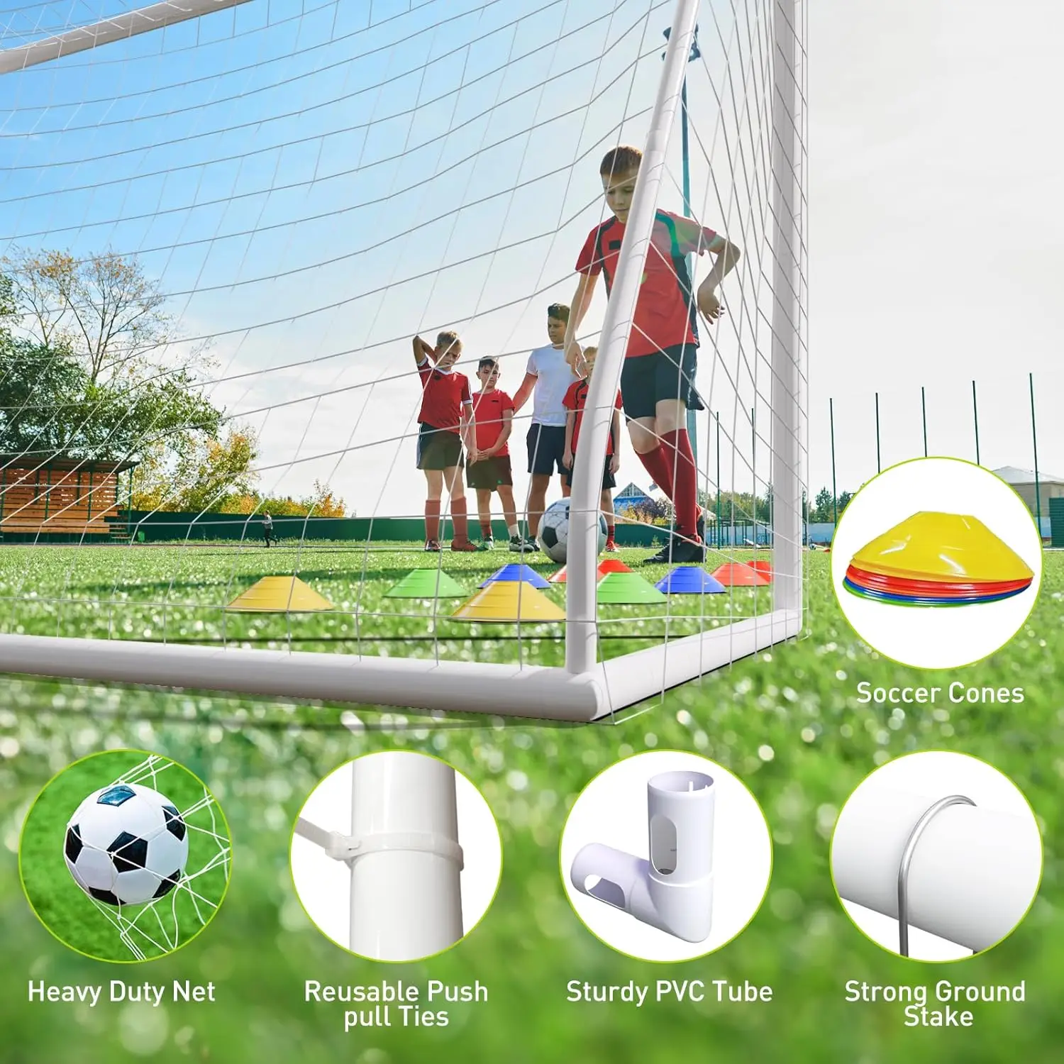 Soccer Goal 10x6.5FT Soccer Net Goal for Backyard with Carry Bag Portable Soccer Goal Post with HPVC Frame Full Size