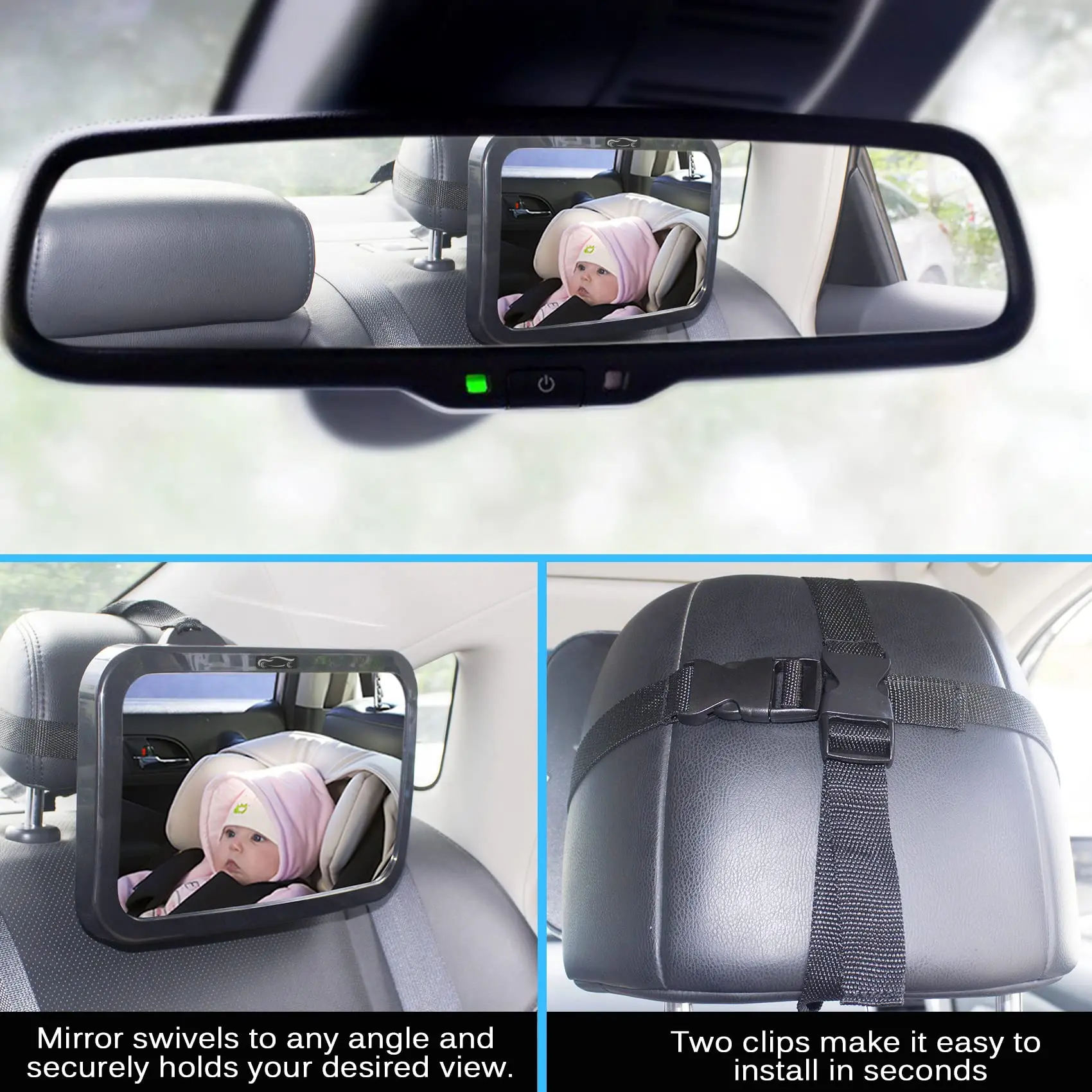 Baby Car Mirror, Safety Car Seat Mirror for Rear Facing Infant with Wide Crystal Clear View, Shatterproof, Fully Assembled,