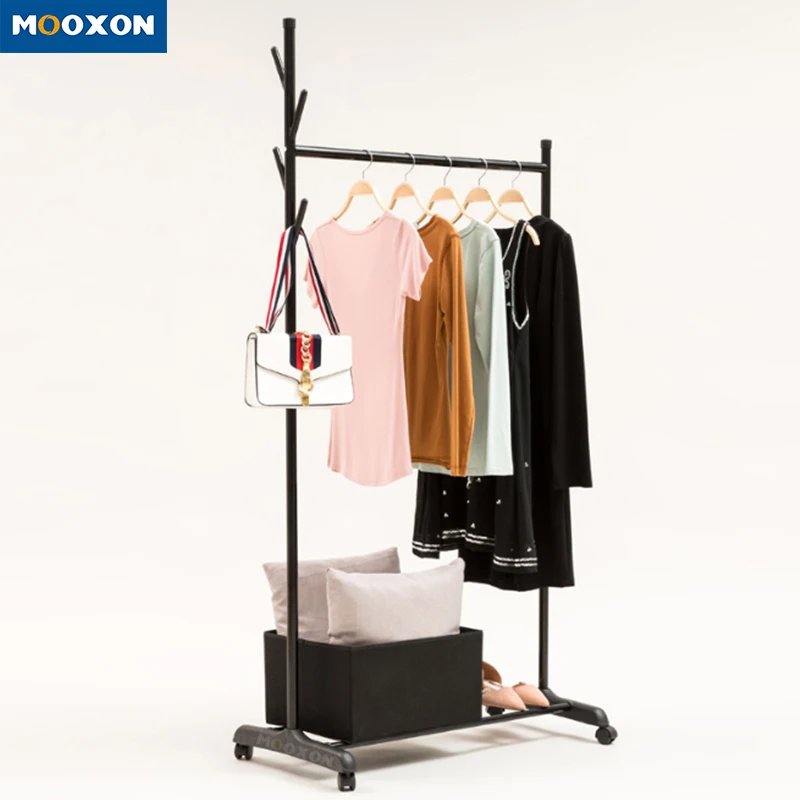 2 Tiers Commercial Wholesale Carbon Steel Coat Rack Hanger Shelf Garment Display Clothes Hanging Clothing Rack With Wheels
