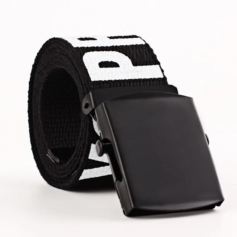 Custom Wholesale Mens Colorful Letter Logo Printed Flip-Top Cotton Fabric Canvas Web Belt