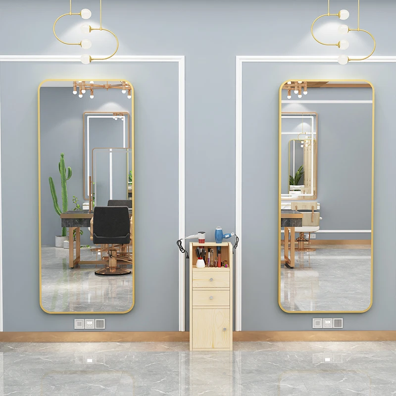 Foshan Great Professional Customized Wooden Mirror Salon Mirror Station Makeup Mirror  For Barber Shop Salon Furniture