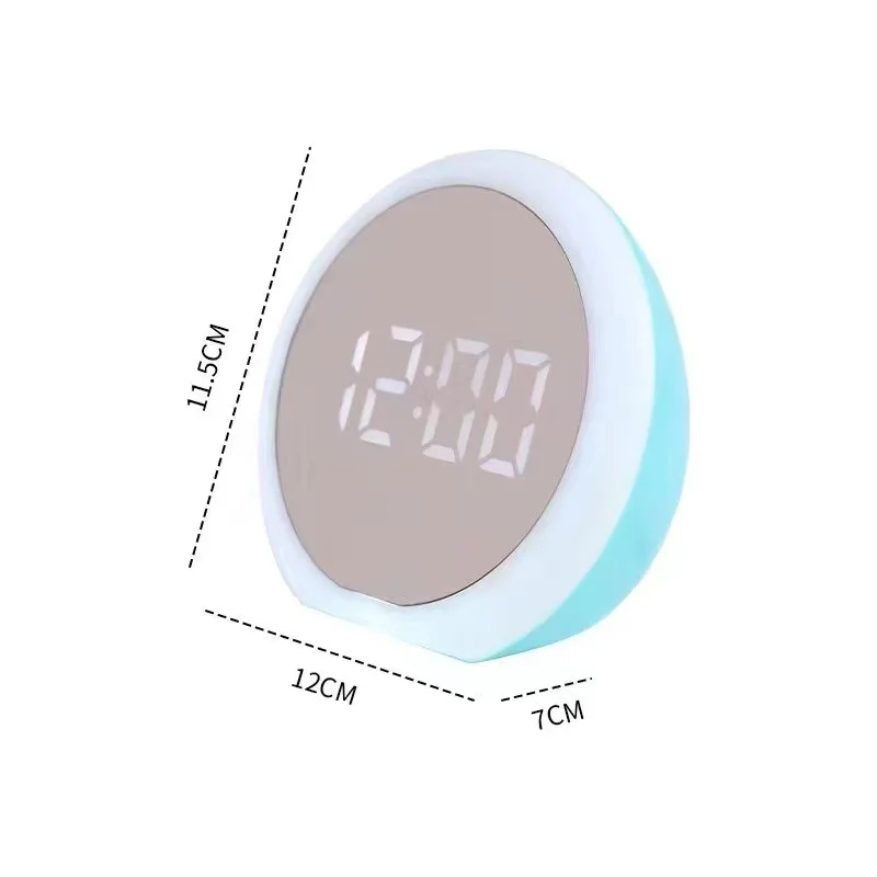 Funny electronic clock round Mirror surface rechargeable white LED time day of the week jumbo display home alarm clock