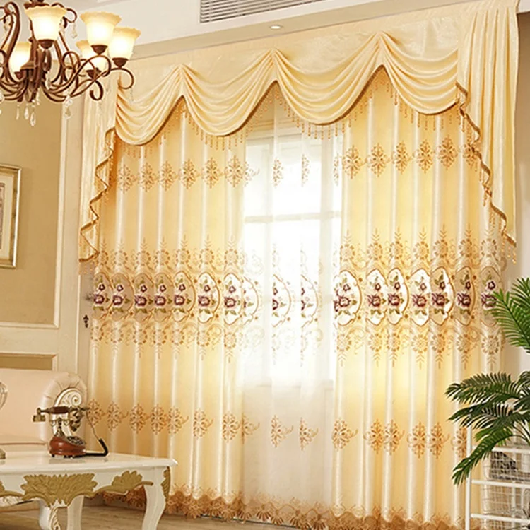 Luxury European Style Window Jacquard Embroidery Cortinas Curtains For The Living Room With Valance