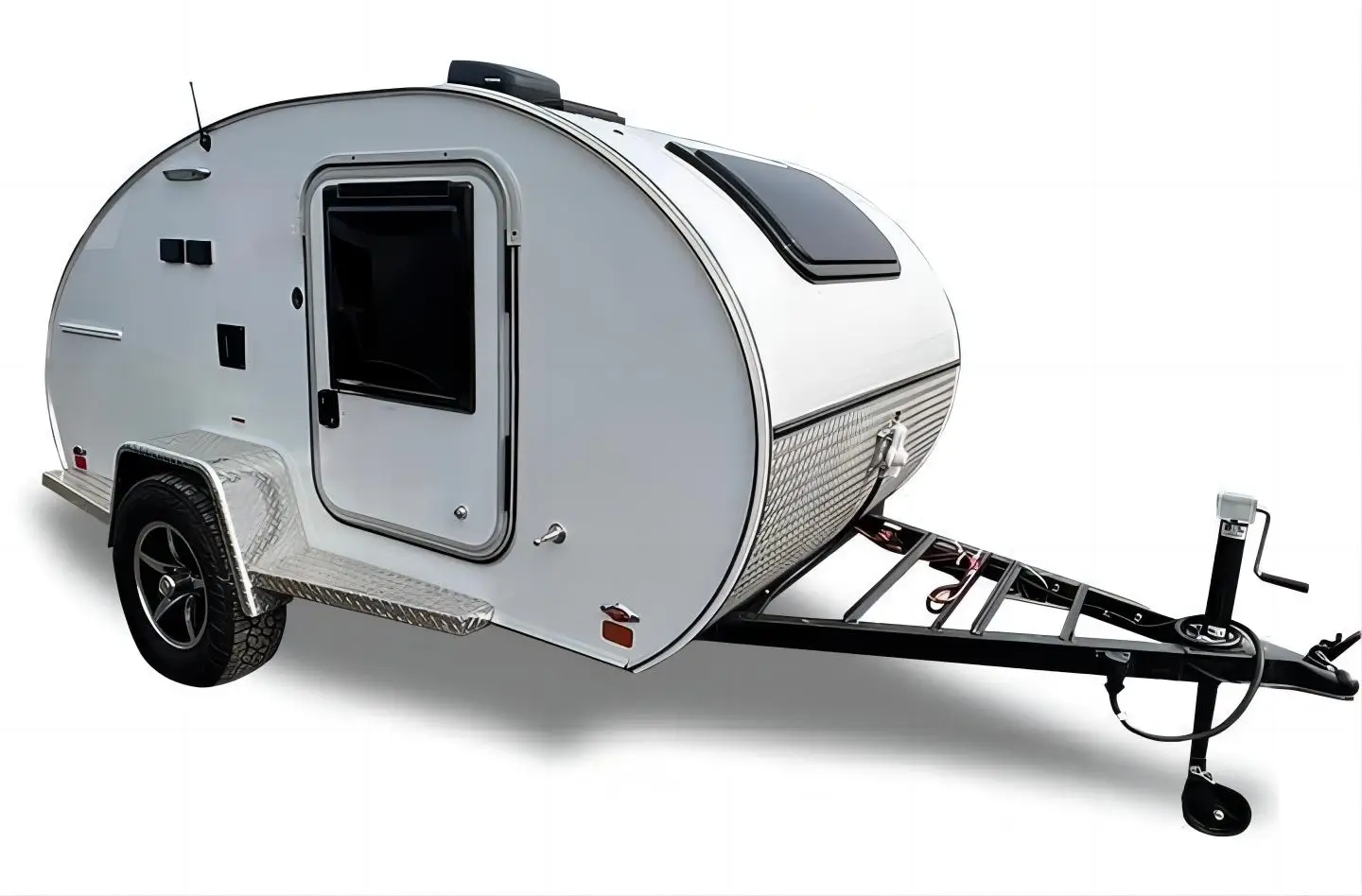 Small Teardrop RV Trailer Camper with Portable Solar Panel and Refrigerator Options