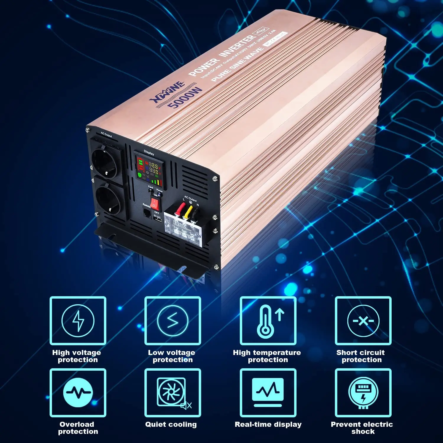 Заводская цена, автономный автомобильный инвертор постоянного тока в переменный 5 кВт, чистый синусоидальный инвертор с ЖК-дисплеем