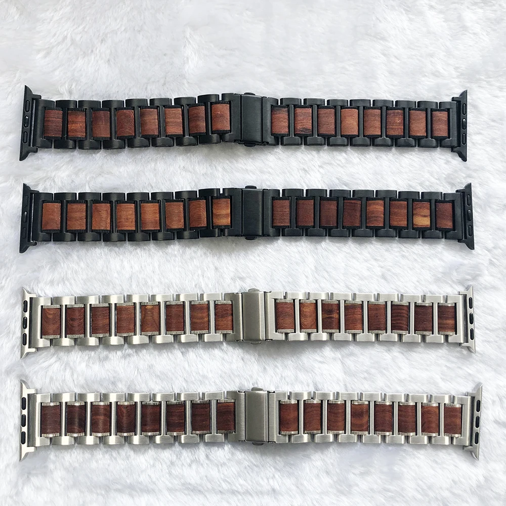 Wholesaler Wooden Strap for Apple Watch 6 Band 44mm 40mm 42mm 38mm Iwatch 5 4 3 Stainless Steel Wood Apple Watch Bracelet Band