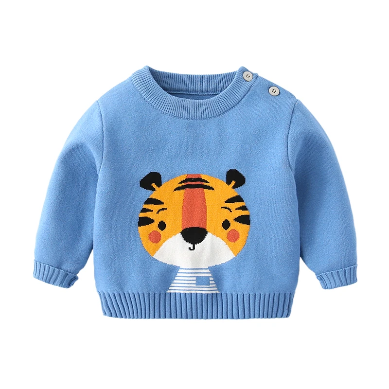 Cartoon Jacquard Long Sleeve Knitted Baby Sweater Warm Kids Clothes For Winter