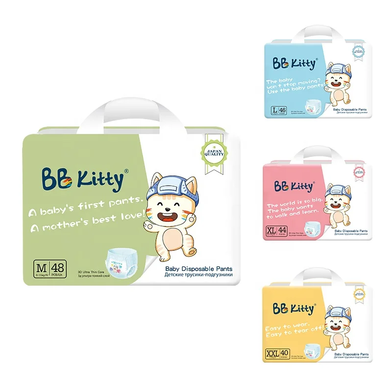 BB Kitty Windeln Fraldas All Sizes Dry Breathable Disposable Baby Korean Diaper Pants for Baby