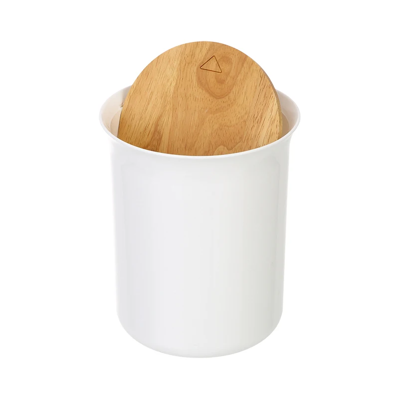 Nordic simple style standing rubbish paper small plastic waste bin cylinder withe PP trash bin with bamboo cover