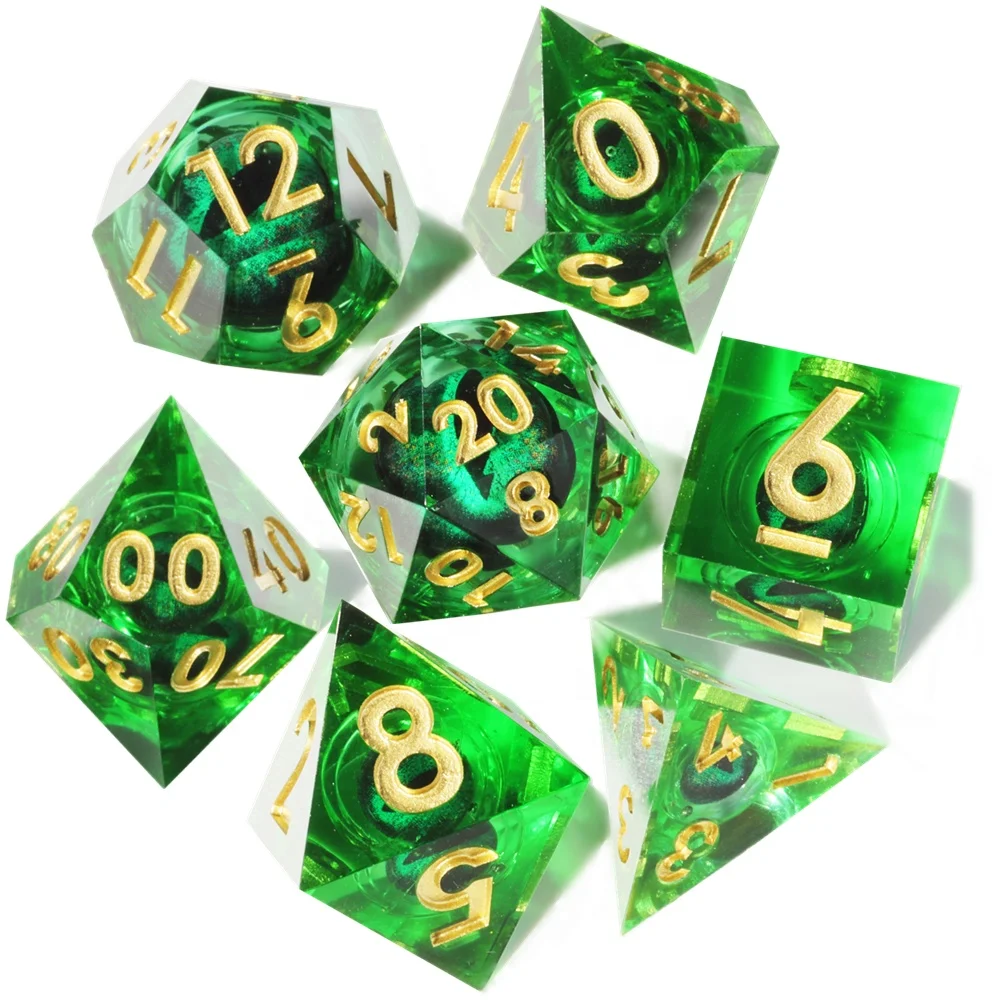 MINI PLANET Green Liquid Core Dragon Eye Dice Set Polyhedral Resin DND Dice For RPG  Dungeons & Dragons Desktop Game Dice Custom