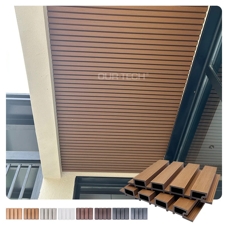 Waterproof Co Extrusion Exterior Wood Composite Hollow Fluted WPC Wall Cladding Boards Facade House Decor Outdoor WPC Wall Panel