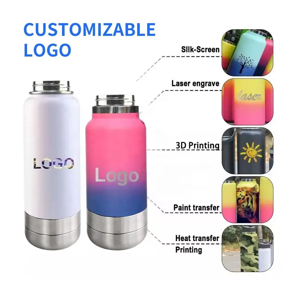 Reusable 24Oz 32Oz 64Oz Portable Water Bottle Pet Feeder Travel Bowl Dog Thermal Bottle with Dog Harness Set