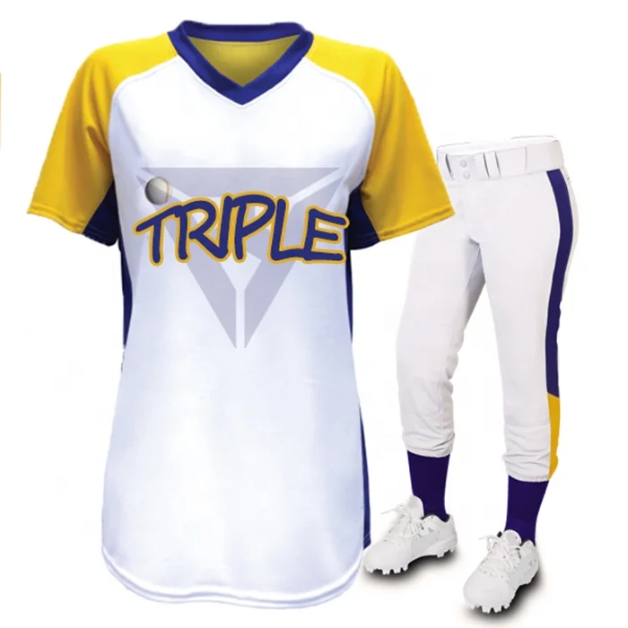 OEM custom sublimation V neck womens softball uniforms set