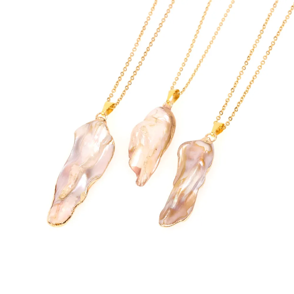 
Baroque Natural Pearl Pendant Necklace Stainless Steel Chain Fresh Water Pearl Necklace Jewelry For Women Bridesmaid Gift 