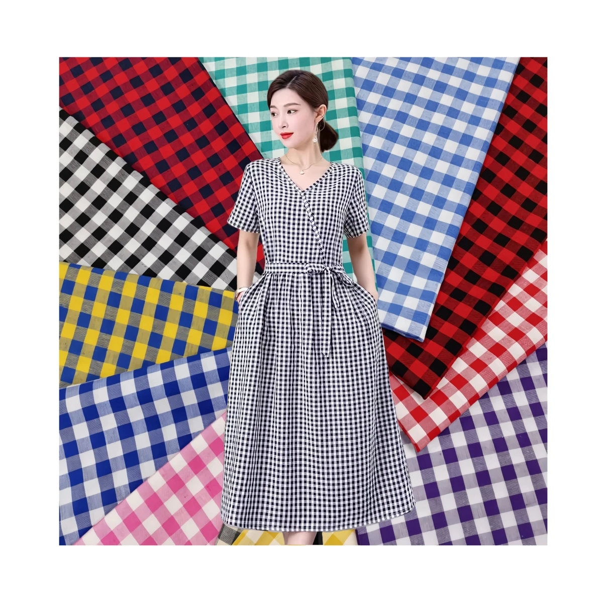 Check cotton stripe fabric yarn dyed cotton / polyester / cotton / TC / CVC plaid fabric for clothing surplus