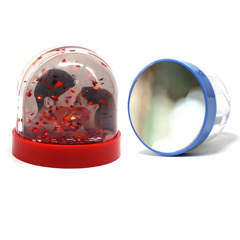 snow globe photo frame ball dome with glitter mirror plastic snow globe with frame
