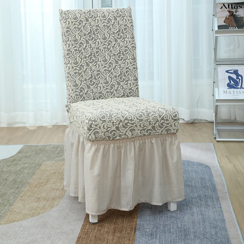 Stretch Spandex Jacquard Dining Room Chair Seat Removable Washable Anti-dust Dinning Upholstered Chair Seat Chinese Chair Cover