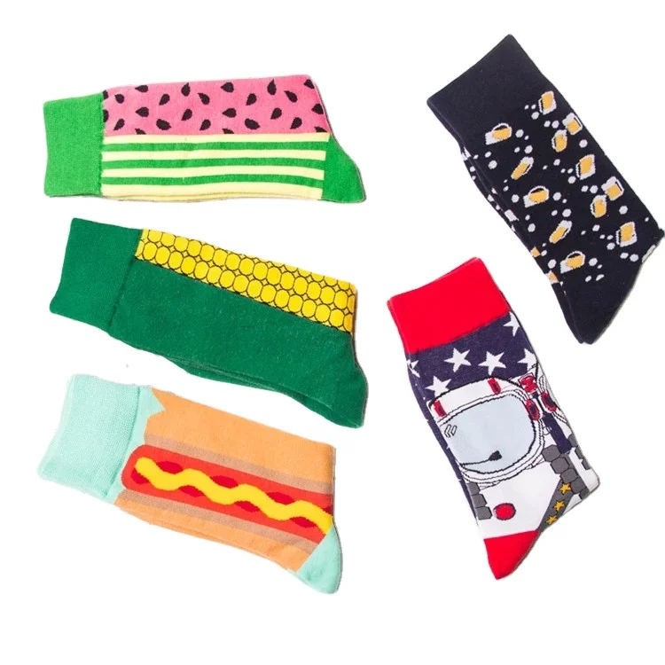 
2020 New design custom funny tube colorful unisex men women jacquard printing happy knitting socks 