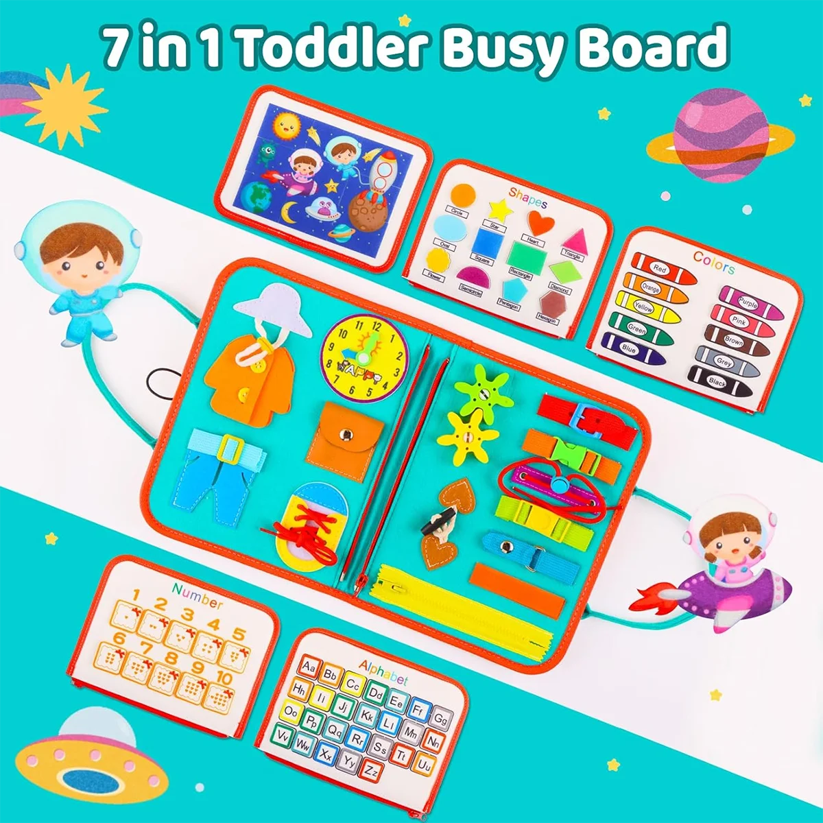 Preschool Educational Busy Board Book Kids Sensory Montessori Travel Toys Activities Learning Board Felt Toddler Busy Board