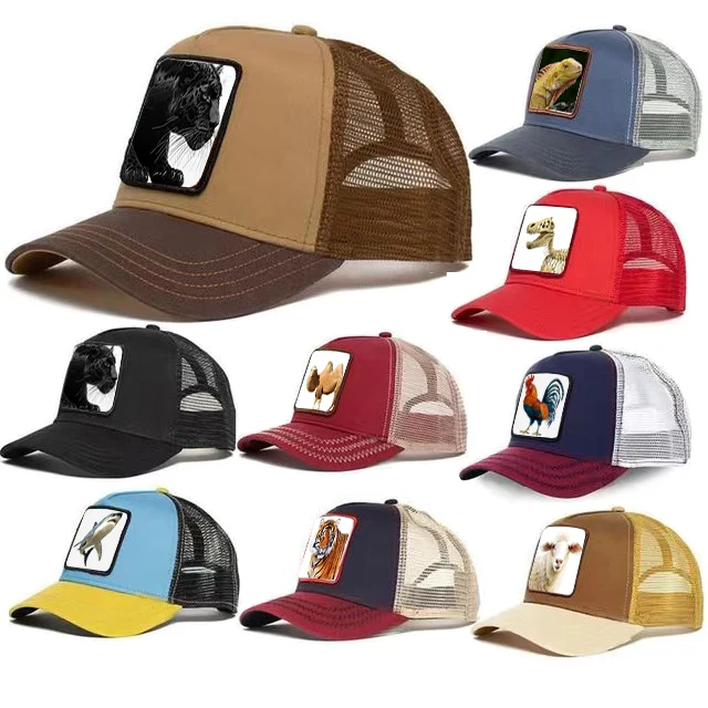 Wholesale Printed Star Polyester Frame 5 Panel Ventilated Baseball Cap Black Mesh Trucker Hat Baseball Caps