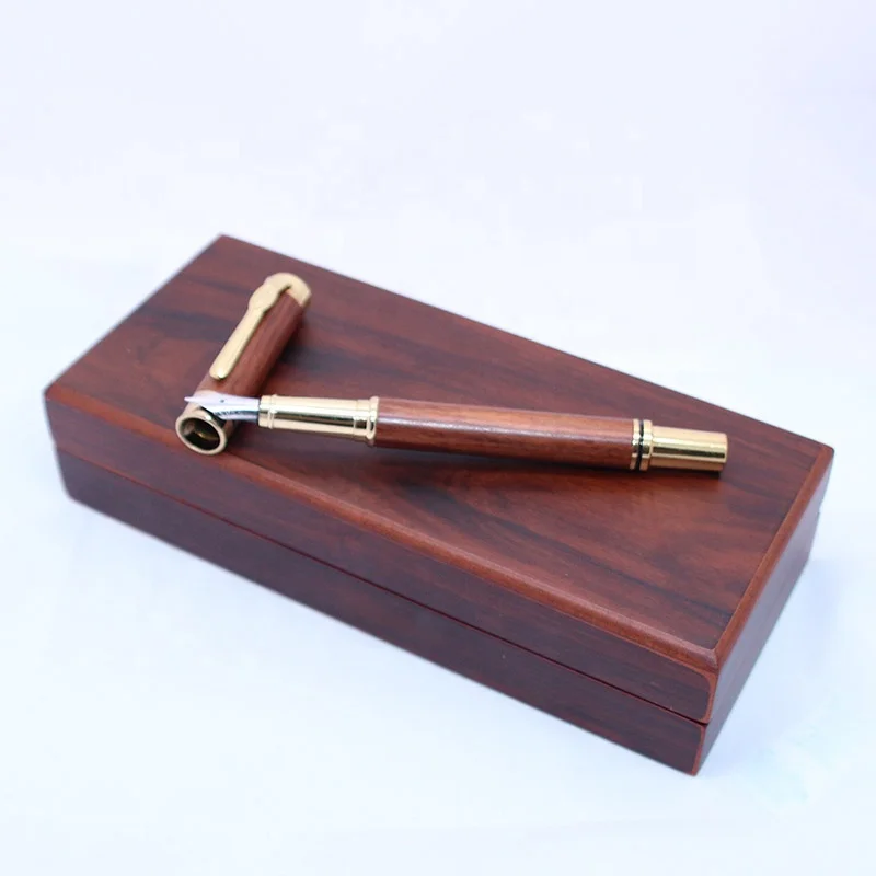 Luxury custom logo smoothing writing wood fountain pen advertising promotional business gift wooden pen set