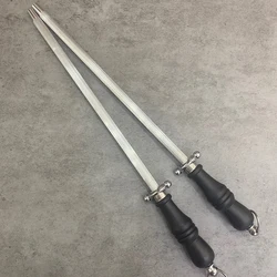 factory high quality round oval flat Wooden handle carbon steel grinding stick knife blade sharpener