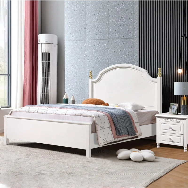 Bedroom furniture modern and minimalist American style bed Solid wood frame King size bed White princess storage Queen bed