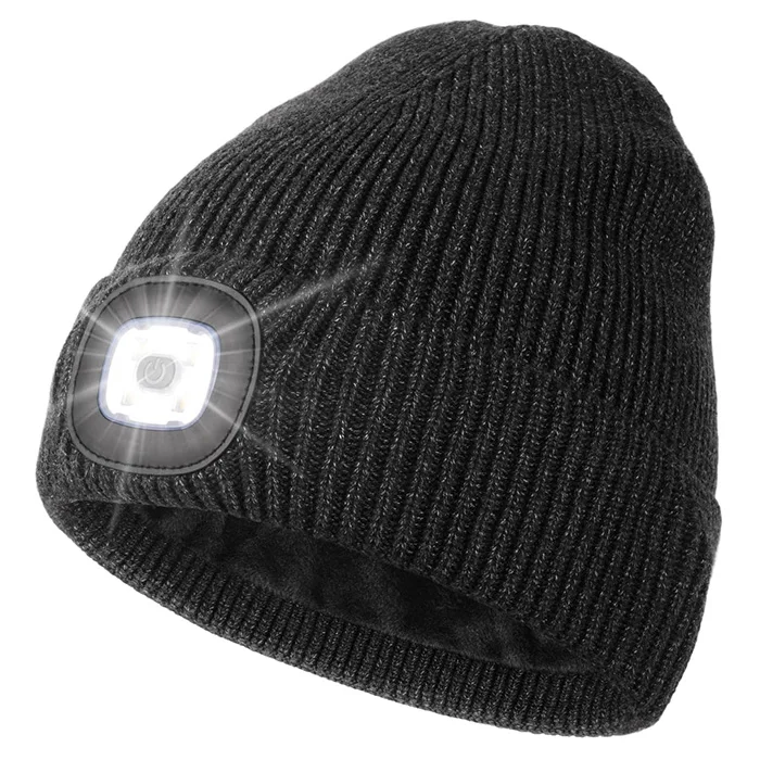 Unisex Dad Father USB Rechargeable Caps Fleece Lined Beanie With the Light Gifts for Men