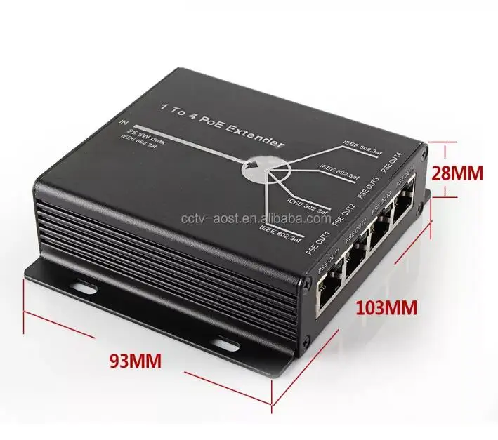 OEM 4 порта IEEE802.3af PoE удлинитель для IP-камеры увеличить расстояние передачи 120 м с 10/100 портами LAN сетевой