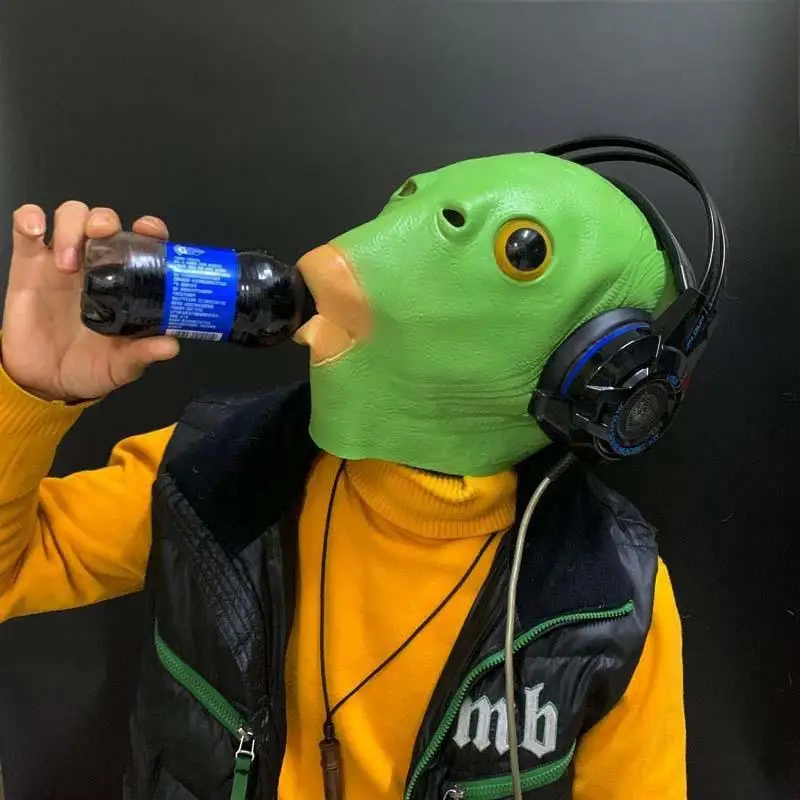 TikTok Influencer Style Green Fish Head Mask Animal Green Fish Mask Funny Prank Gag Sand Sculpture Head Cover