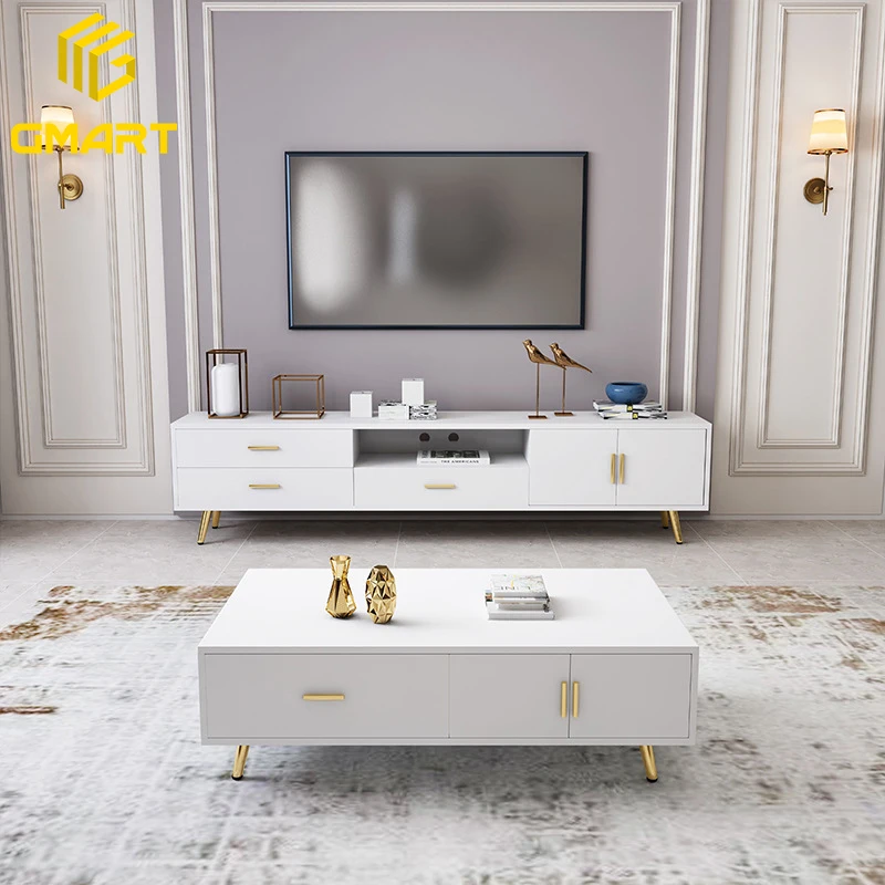 Gmart Customized Size Panel Italian Bedroom Furniture Set Large Size 71 80in Solid Wooden Tea Table and Tv Cabinet Combination