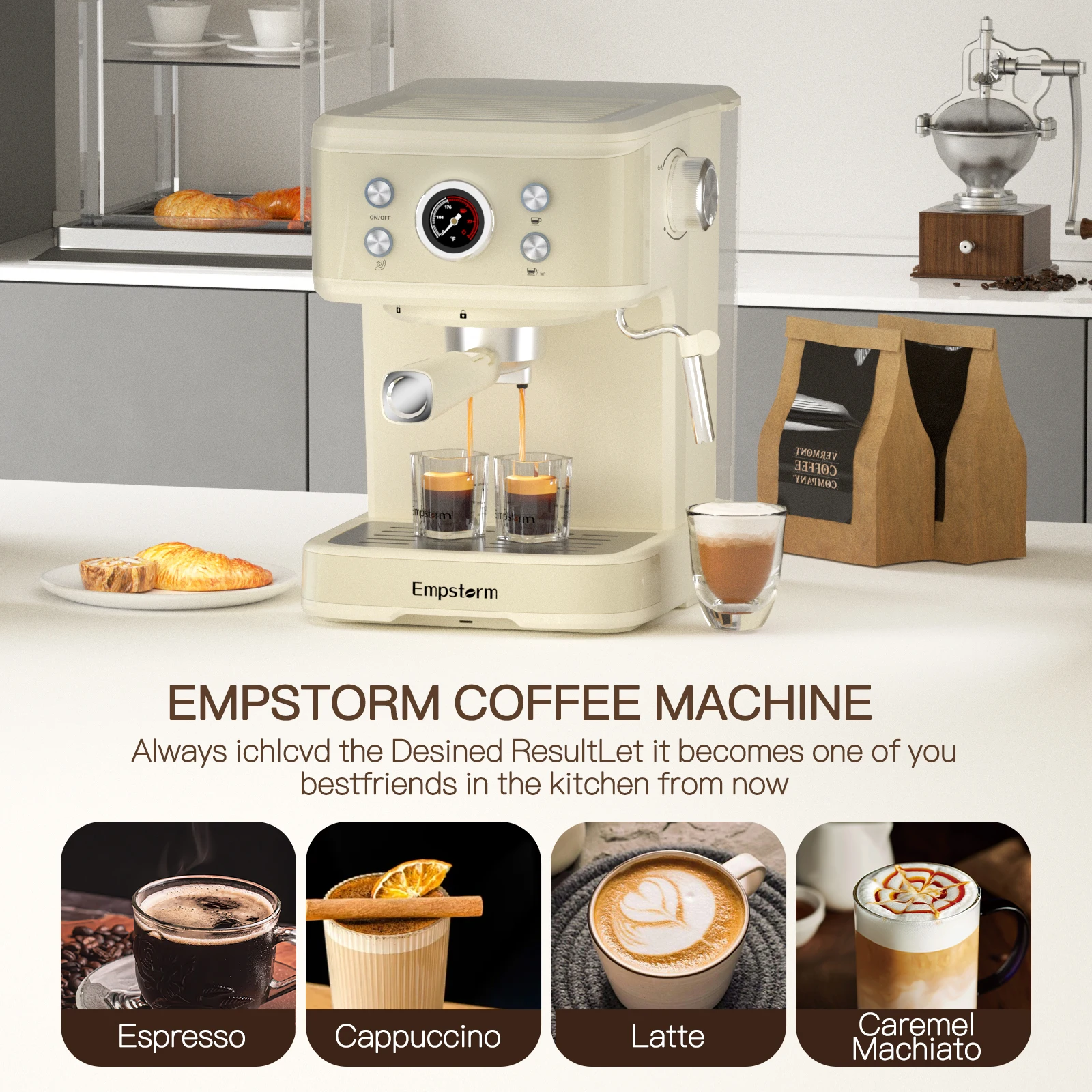 Empstorm  commercial cappuccino machine 20 bar 2 cup Stainless Steel Filter   Espresso coffee maker machine for home use