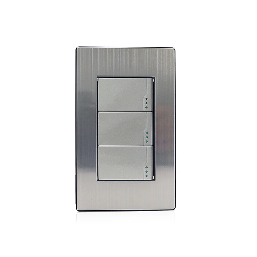 118K Series Stainless Steel Plate Decorative Wall Switch for Home Use 118*72mm 3 Gang 1 Way 2 Way US Standard Light Switch