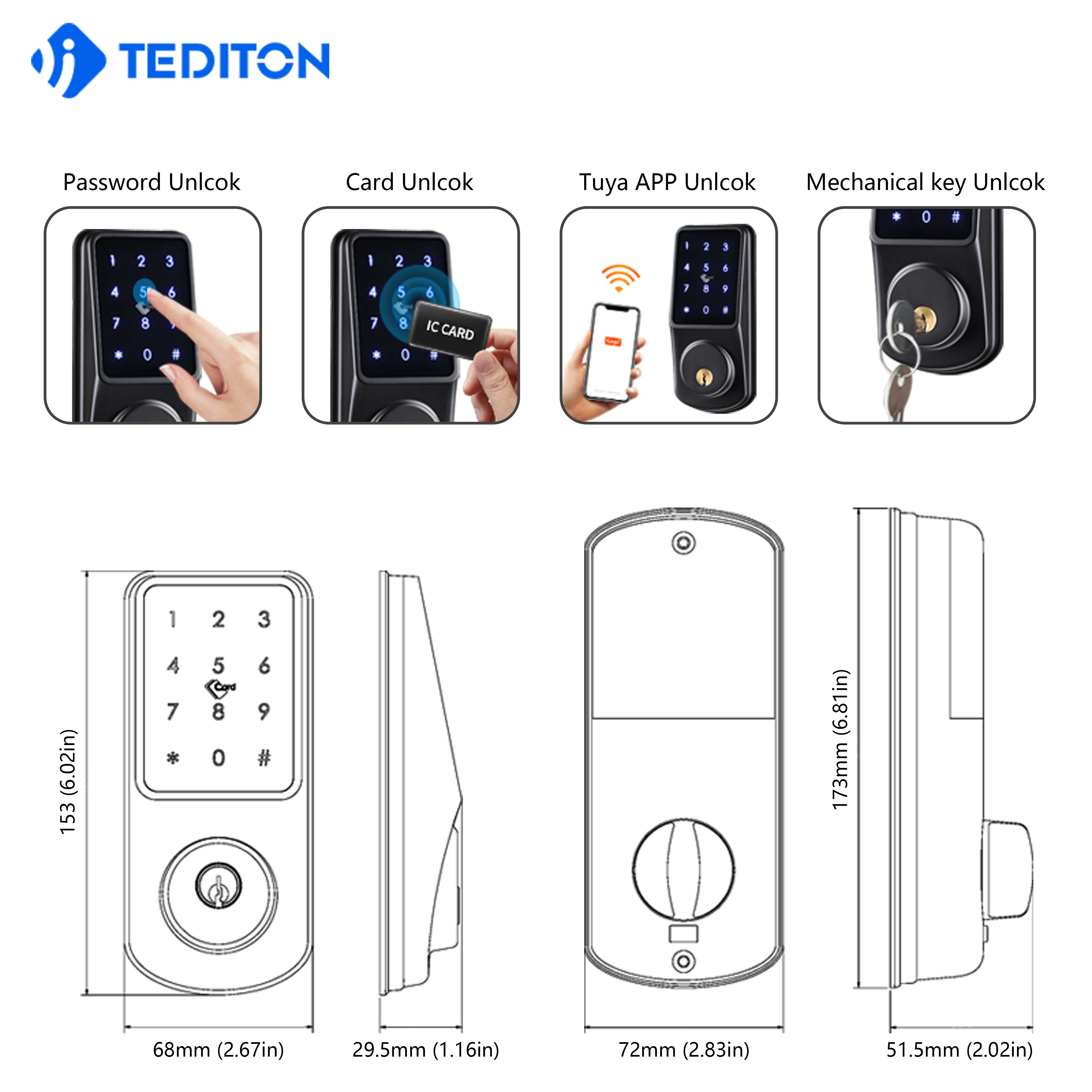 High Quality Electric Rfid Card Code Combination Wifi Smart Door Lock with Touch-Screen Keypad Deadbolt