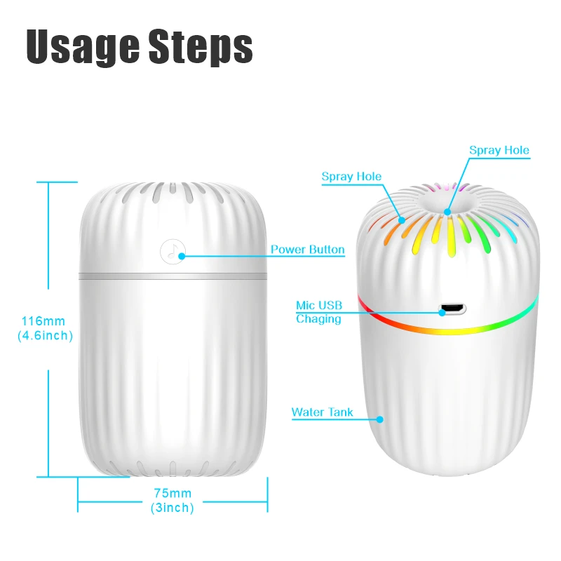 300Ml Portable Mini Usb Atomizer Spray Aromatherapy Air Humidifier Diffuser For Household, Office And Vehicle Mounted Use