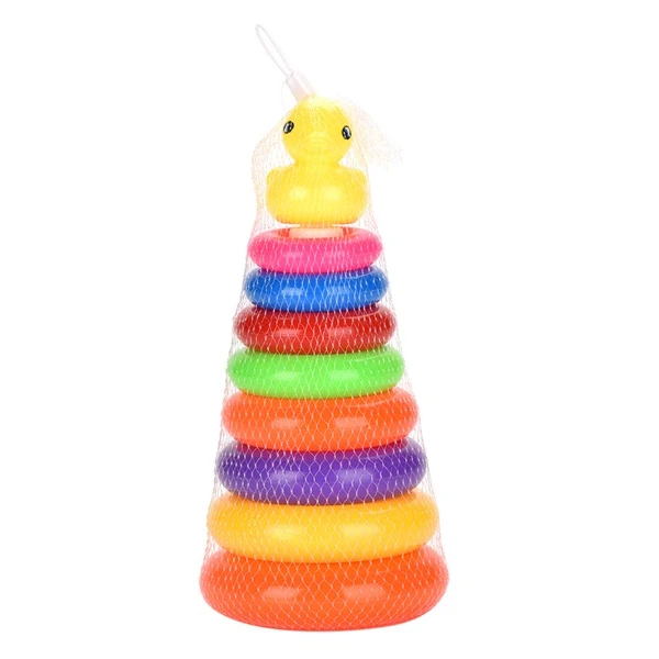 educational toys kids learning stacking games for children rings toys 8 layer rainbow tower ring duck