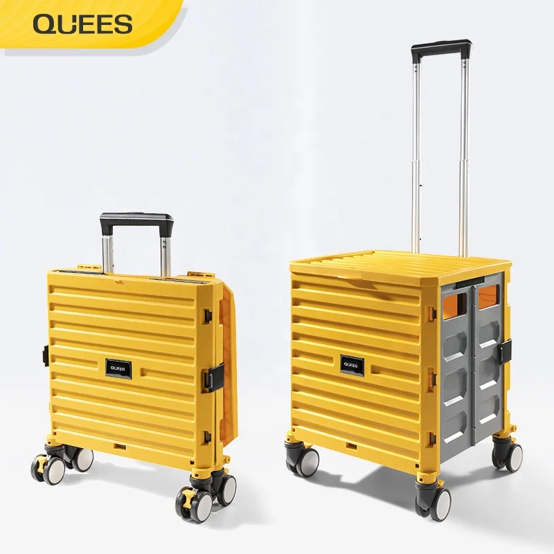 Quees Plastic Pull Push Tool Supermarket Trolleys Foldable Utility Folding kids Shopping Cart Trolley toy