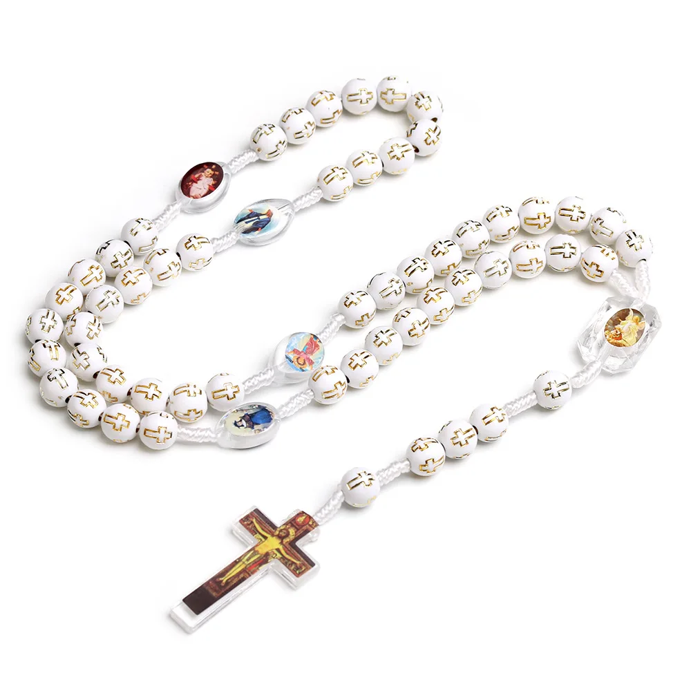 Wholesale 10mm Cross Charm Rosary Beaded Necklaces Cross Beads Handmade Religious Jewelry