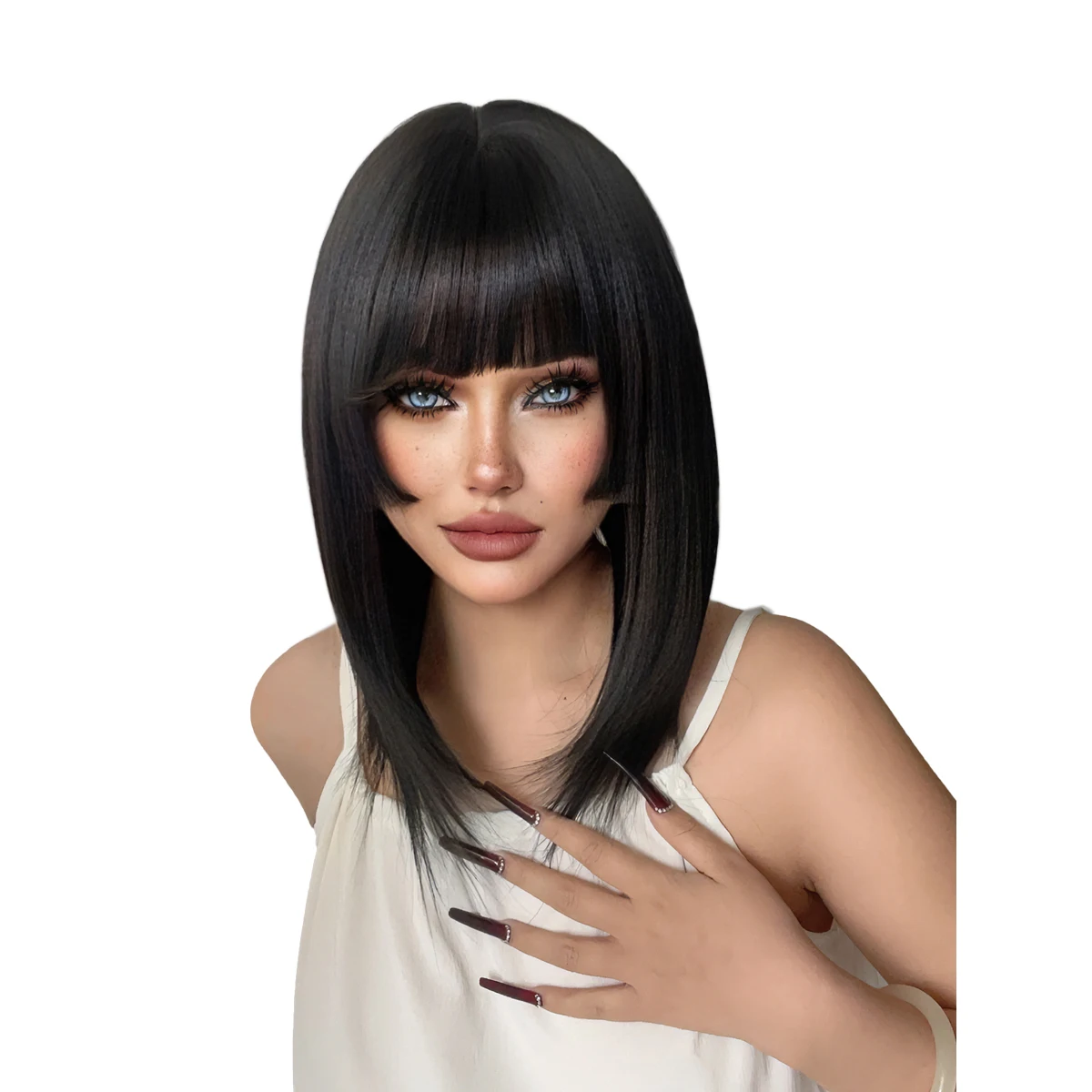 Натуральный черный синтетический парик 16 дюймов длинный из натуральных средних волос для женщин ежедневного использования косплея вечеринки термостойкий